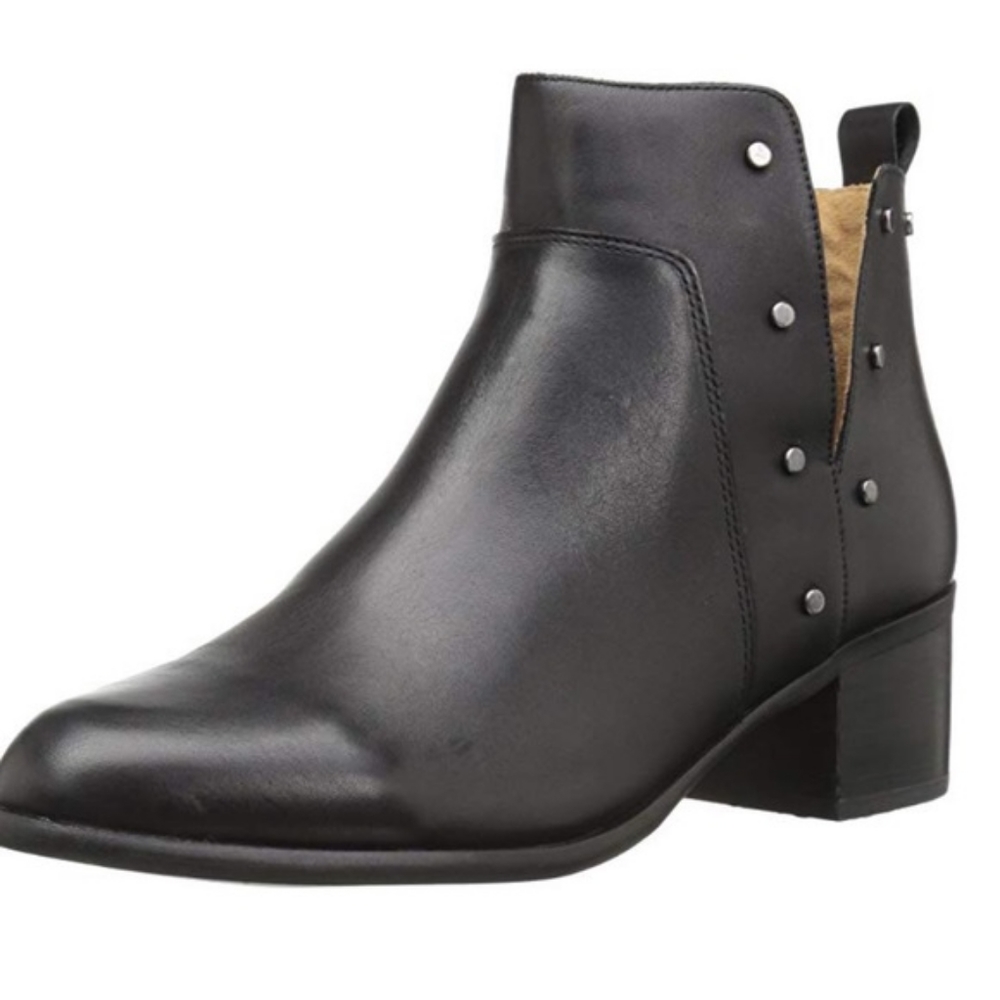 Women's Black Leather Ankle Boots with Stud Detail